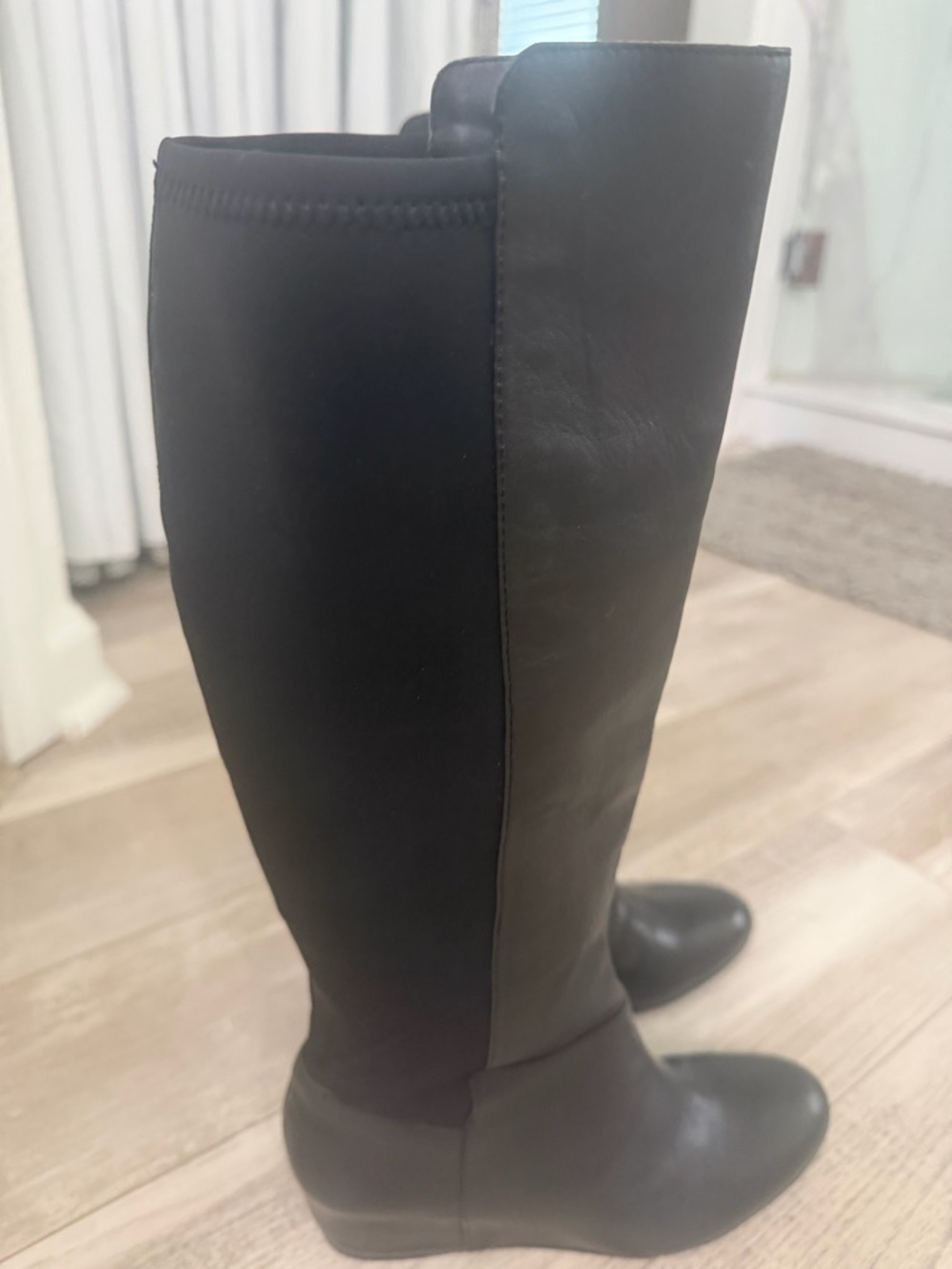 BCBGeneration BG-Indie Black Leather Stretch Back Wedge Boots 7.5 NWOB - Picture 4 of 9